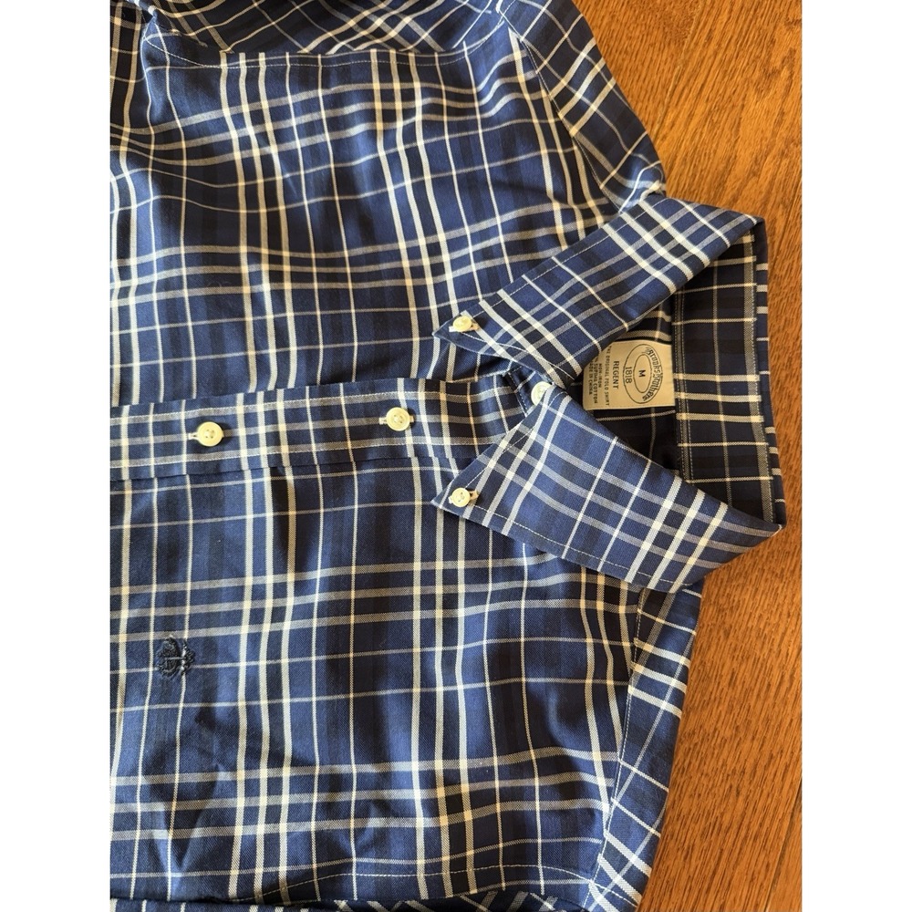 Brooks Brothers Regent Fit Non-Iron Mens M Supima Cotton Blue Plaid LS BD Shirt